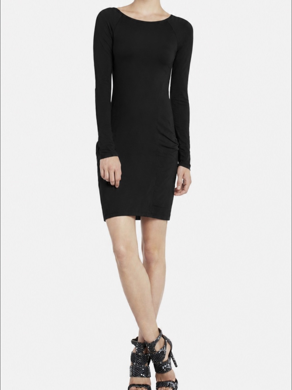 BCBG Black Long-Sleeve Bodycon Dress with Pocket Detail